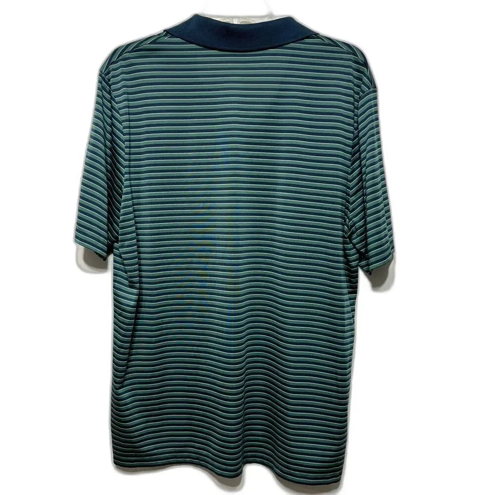 Adidas Polo Shirt Teal & Green Stripe Short Sleeve Collared Mens sz Large
